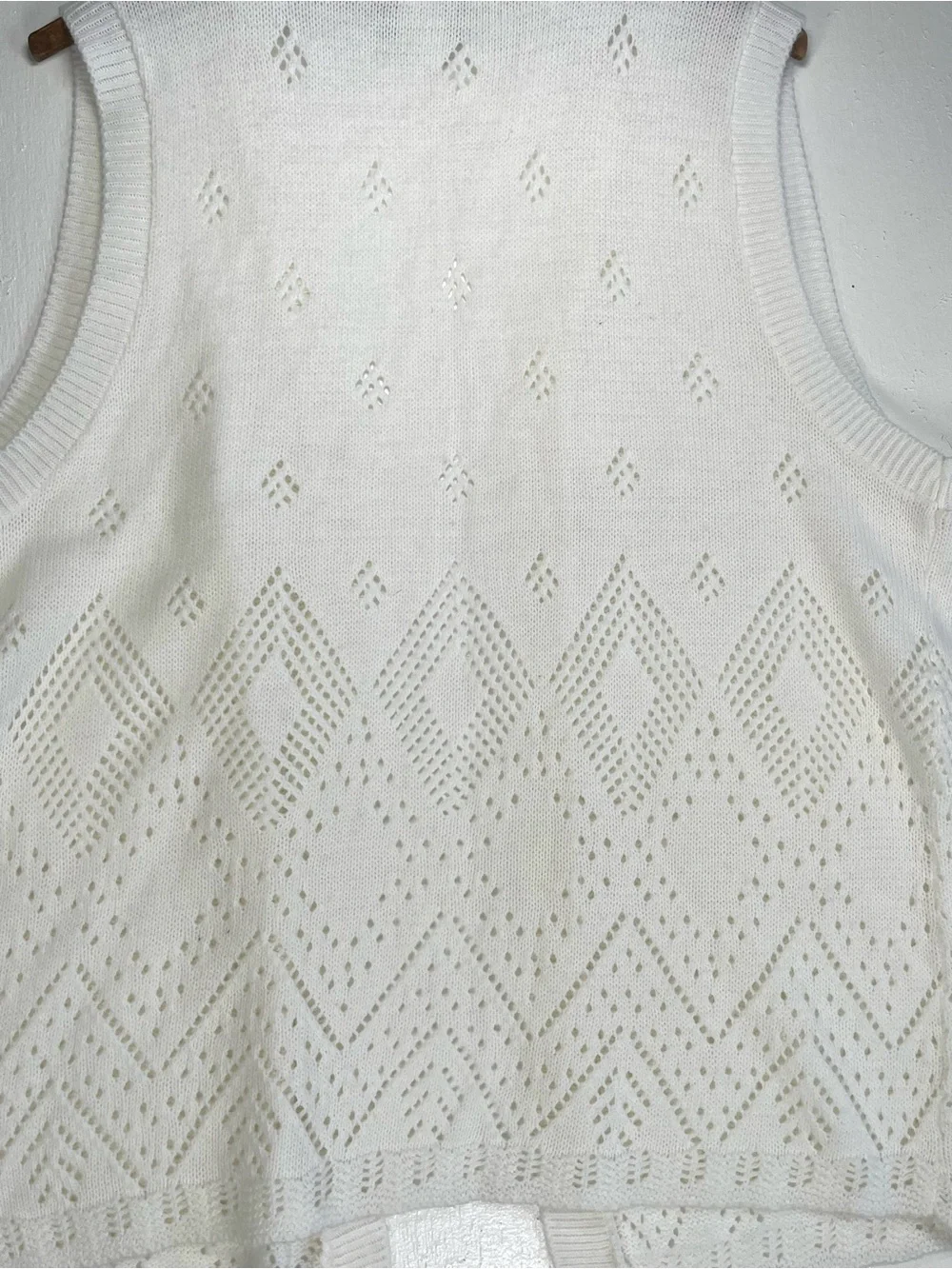 Blair Vintage White Pointelle Knit Open Front Sweater Vest Medium Crochet Boho